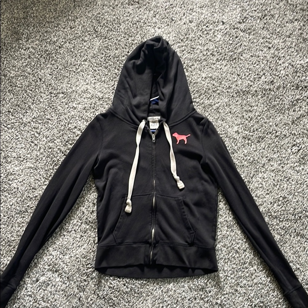 PINK “LOVE LOVE PINK” Zip Up Drawstring Hoodie